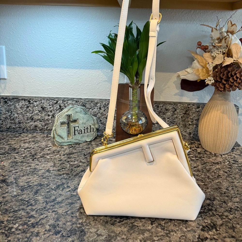Cream Clutch with removable strap